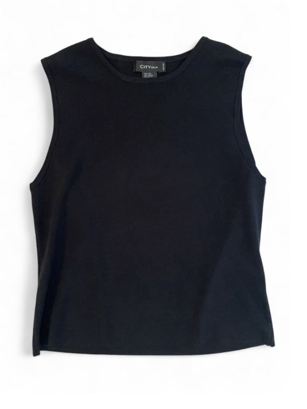 Vintage City Silk 90s Black Sleeveless Blouse, Silk Blend Minimalist Tank Top, L